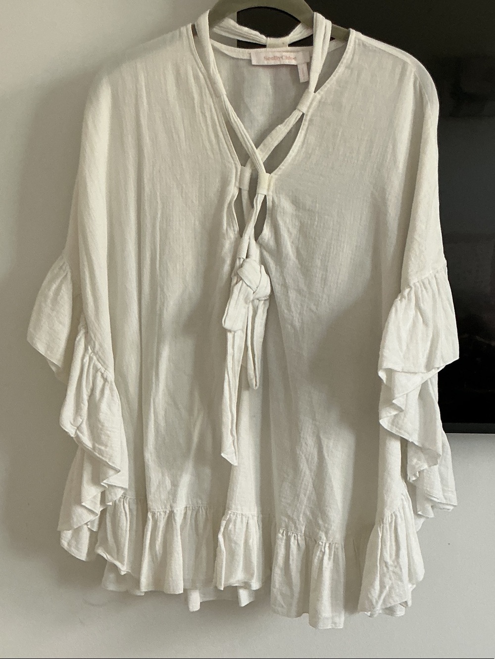 See By Chloe Cream Ruffle Tie-Front Swim Coverup
